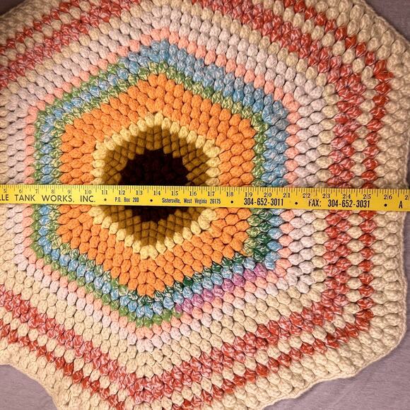 3 Handmade Pink Blue White Multi-Color Crochet Hexagon Afghan Area Chair Rugs - Picture 5 of 5